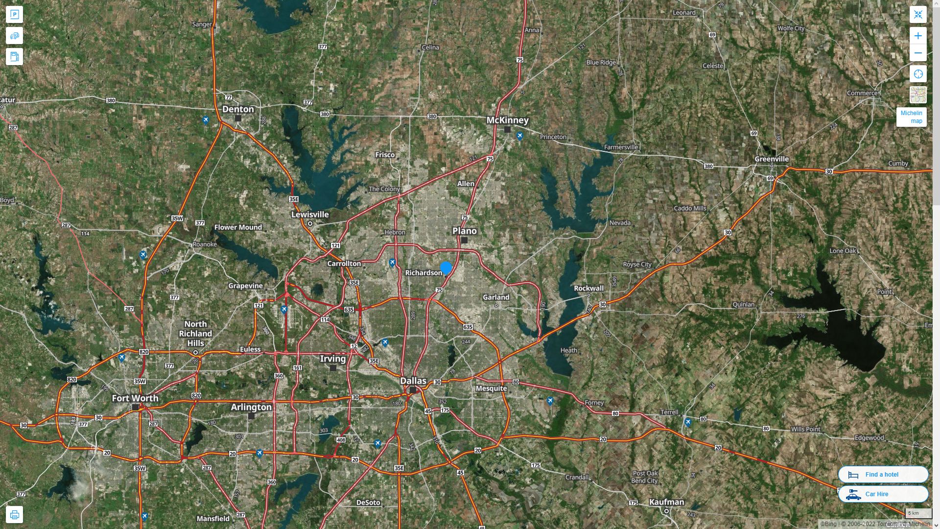 Richardson Texas Highway and Road Map with Satellite View